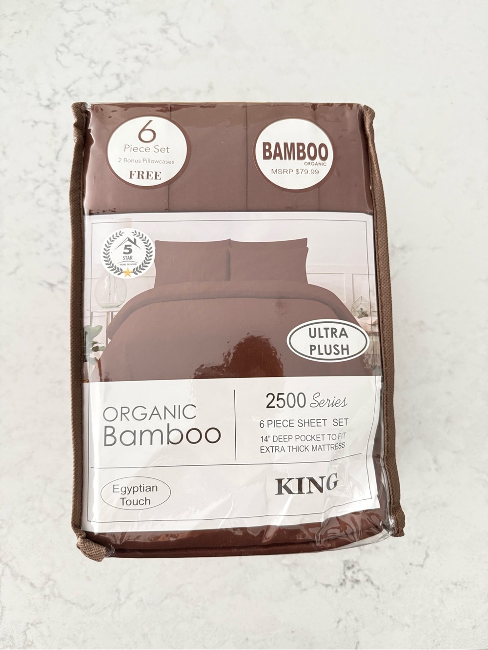 NIP-Organic Bamboo 6-Piece King Sheet Set - Brown - Picture 4 of 5